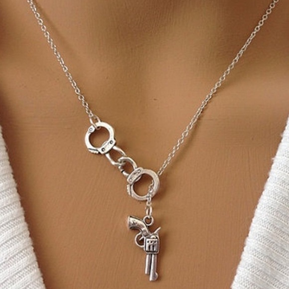 Handcuff and Gun Pendant Y-Necklace - Picture 2 of 13